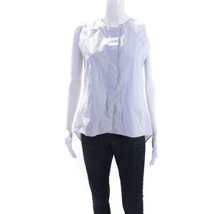Caroline Freese Womens Cotton High-Low Hem Button Up Shirt Blue White Size 40